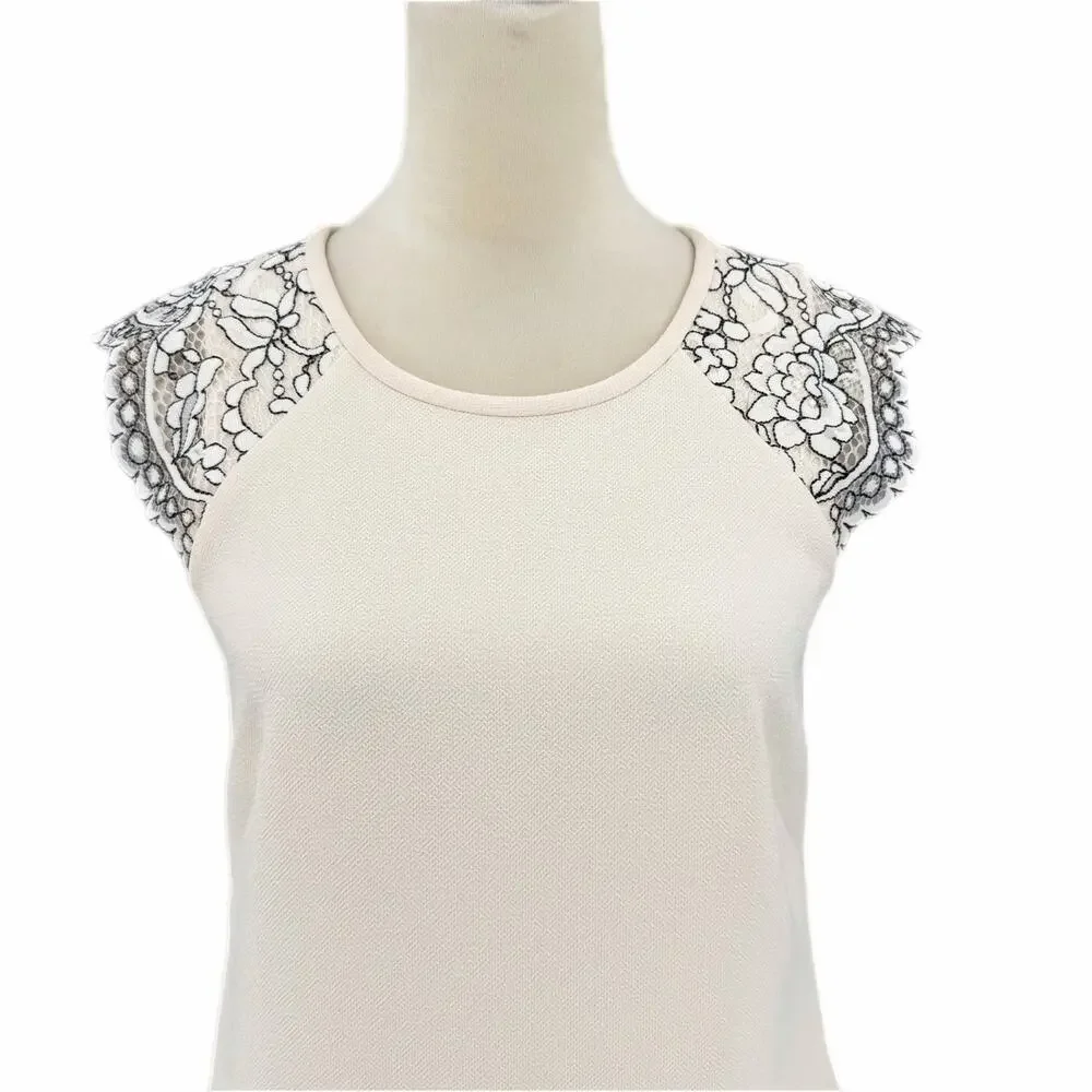 J. Crew Cream Black Lace Cap Sleeve Sheath Above Knee Length Chic Classy Dress